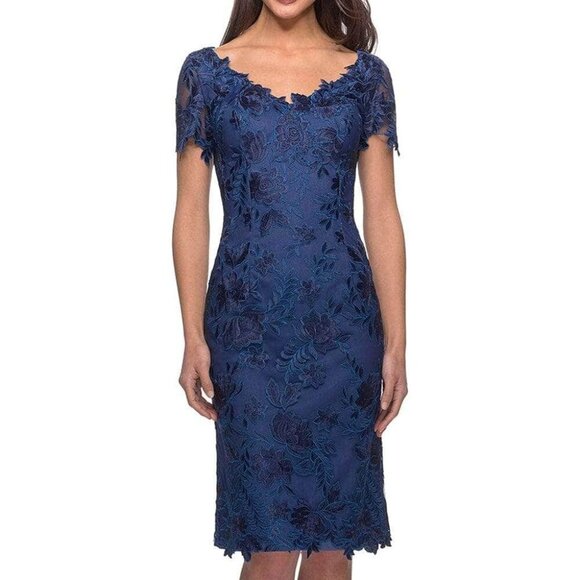 NWT La Femme 25522SC Lace Homecoming Dress Navy Size 6 and 20 - Picture 1 of 9